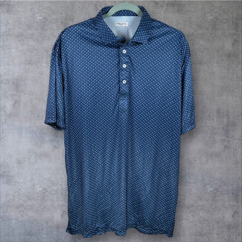 Collars & Co Polo Shirt Mens XL Blue Los Cabos Star Dress Collar Preppy FLAW - Picture 2 of 9